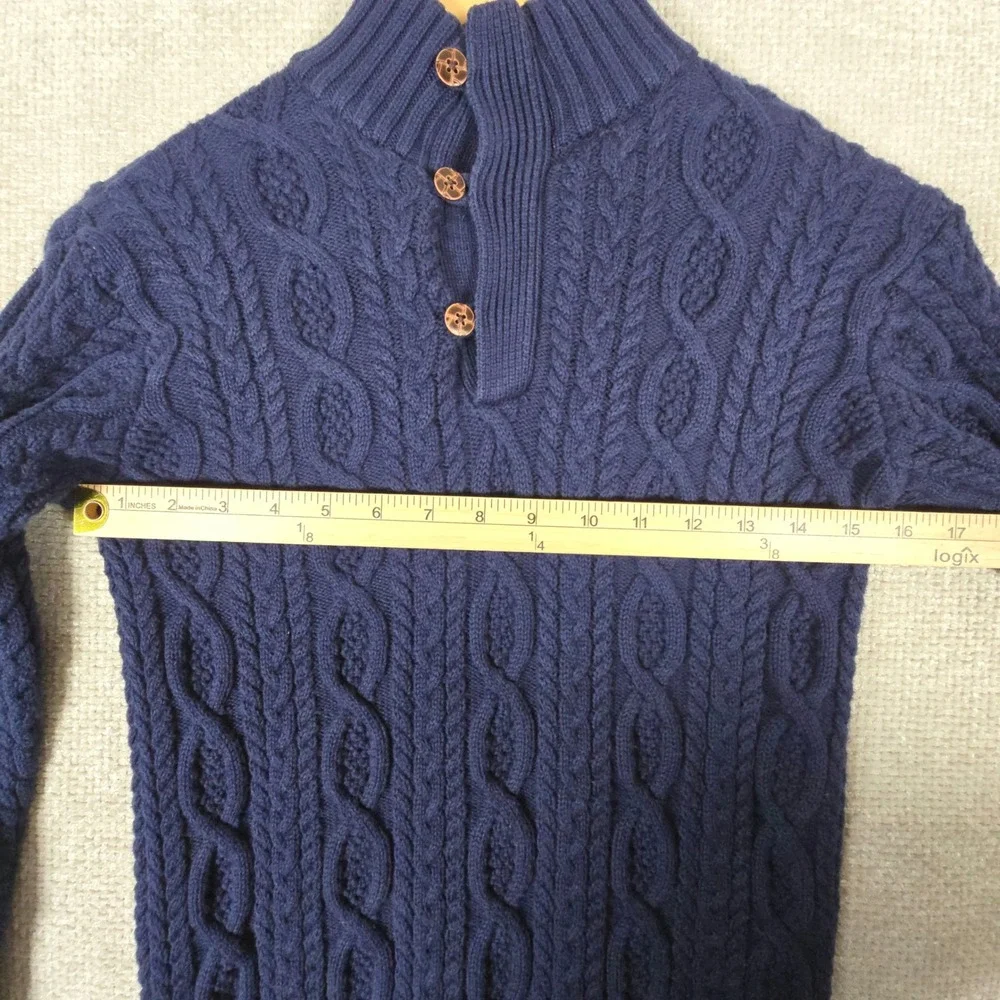 Hope & Henry Boys Navy Blue Organic Cotton Cable Knit Mock Neck Sweater‎ Size L